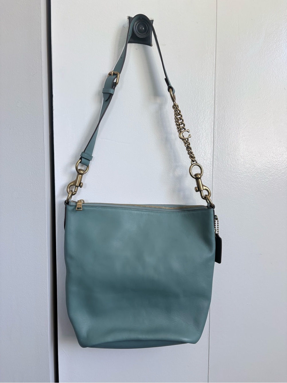 Coach Signature Chain Duffle•Purse•Bag Teal Leather 79029